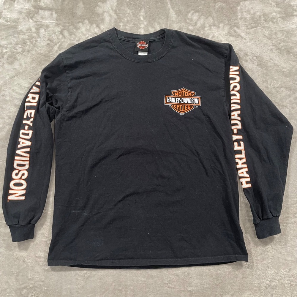 Harley Davidson Shirt Mens Large Black Long Sleeve Bikers Motorcycle Richmond